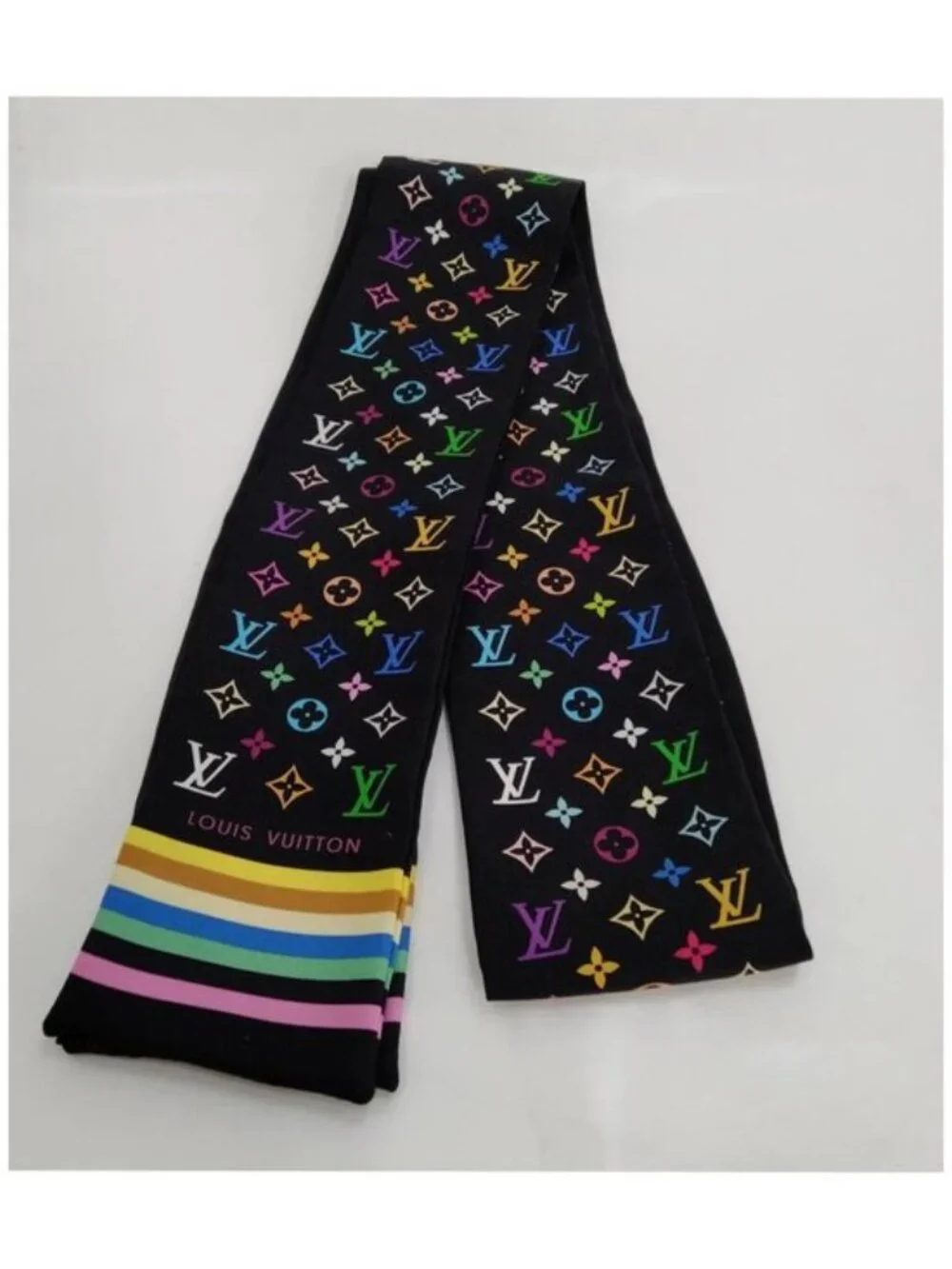 Authentic Louis Vuitton Multicolor Monogram Silk Bandeau Scarf
